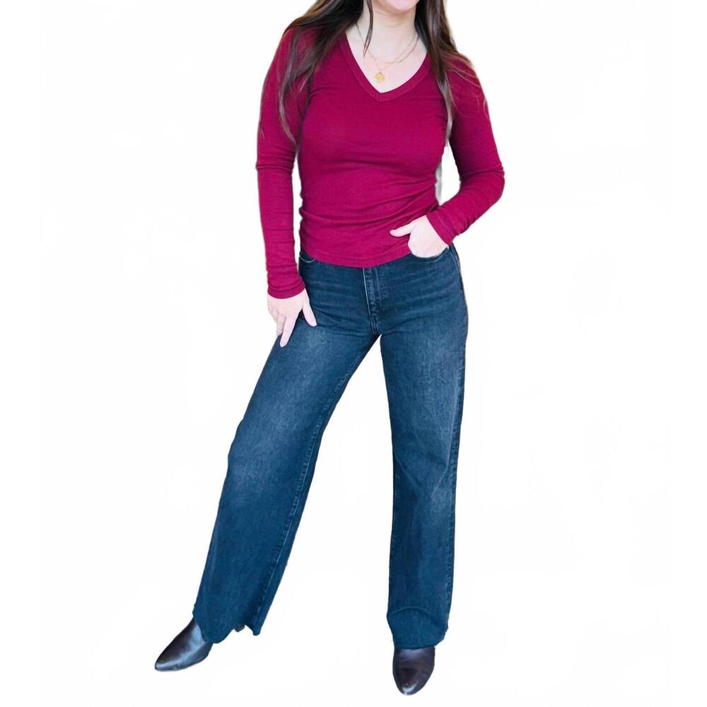 NEW CROWN JEWEL luxx long sleeve v-neck top in merlot